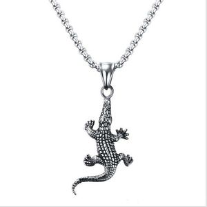 Men Bike Necklaces Stainless Steel Crocodile Charm Alligator Pendant Necklace for Men Fashion Animal Jewelry Silver