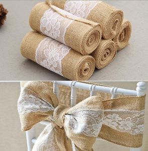 15 cm * 240cm jute burlap spets hessian naturligt elegant elegant burlap stol sashes jute stol tie bow för rustik bröllop dekor