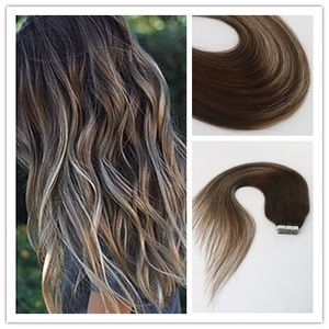 Balayage Color #3 #24 #3 High Quality Virgin Remy Hair Straight Seamless Hair Extension PU Tape Hair 100G Per Bundle