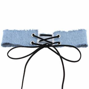 Denim jeans breda choker halsband gotiska spets bandage justerbar halsband halsband krage kvinnor flickor mode smycken vilja och sandig