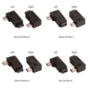 90 graus direito + esquerda micro para micro micro micro para mini macho para fêmea m-f conversor de adaptador de conversão USB
