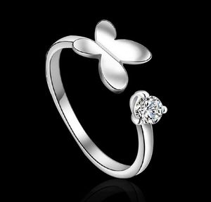 2017 vendite calde placcatura S925 Sterling Silver Farfalla zircone Anello di apertura charms moda Bellissimo anello adorabile carino 10 pz / lotto