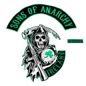 Ny ankomst Irland Reaper Motorcykelcykel Biker Patch järn på baksidan av jackan Skull Ball Clover Applique broderi patch gratis frakt