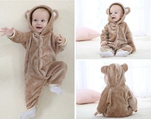 Sonbahar Kış Bebek Tulum Ayı Stil Bebek Mercan Polar Marka Hoodies Tulum Bebek Kız Erkek Romper Yenidoğan Toddle Giyim