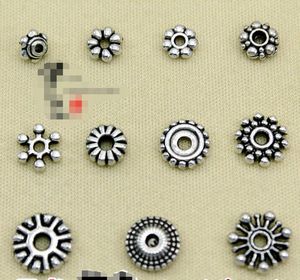 Schmuckzubehör, tibetisches Silber, Retro-Abstandsperlen, gemischte Stile, Handperlenschnur für Armbänder, 100 Stück