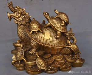 Kinesisk Fengshui Brass Wealth Yuanbao Money Dragon Turtle Tortoise Animal Statue