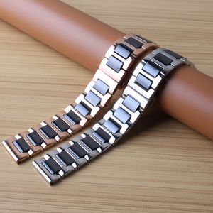 Black Watchband med Silver rostfritt stål Rosegold Watch Band Rand Armband 20mm 22mm Fit Smart Watches Men Gear S2 S3 Frontier293m