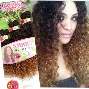 Mode Blonda Hårförlängningar Smart Kvalitet Ombre Färg Weft 6PC / Packets Jerry Curly Crochet Braids Hair Weaves Deep Wave Women