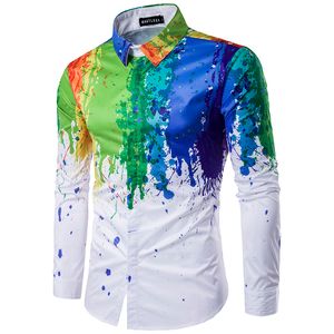 Großhandels- Neue Ankunfts-Mann-Hemd-lange Hülsen-Mann-Drucken-bunte Hemden-Art- und Weiseentwurfs-Regenbogen-Muster-Hemd camisa masculina Hemdmänner