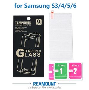 Proteggi schermo in vetro temperato all'ingrosso per Samsung Galaxy S3 S4 S5 S6 Premium Ultra HD Film con scatola al dettaglio + salviette