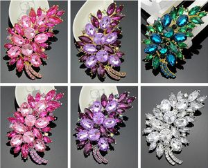 Luxury Crystal Flower Clusters Leaf Brooch Pin Feather Rhinestone Wedding Bridal Pins Brooches Fashion Party Corsage Breastpins Prom gift