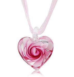 Corazón con flores en el interior de Murano, colgantes de moda de cristal veneciano italiano, collares, joyería hecha a mano, envío gratis
