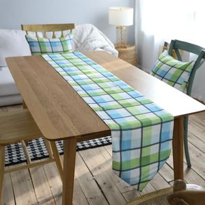 Modern Green and Blue Plaid Table Runner Bawełniany Płótno Tkaniny Party Wedding Decorations Sprawdź Strona główna Hotel Tablecloth Biegarzy