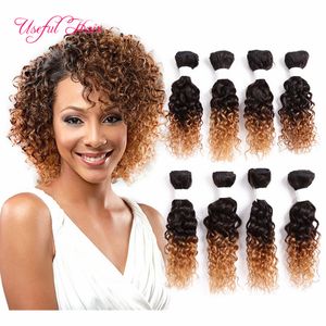 Wholesale ombre brown human hair extensions bug 8inch burgundy color weave 8bundles loose wave deep curly Brazilian human braiding hair