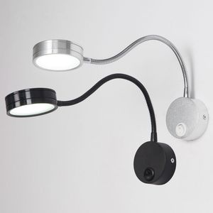 LED Wall Lamps With Knob Switch 5W AC90-260V Silver Bedroom Bedside Reading Light Direction Adjustable Indoor Lighting