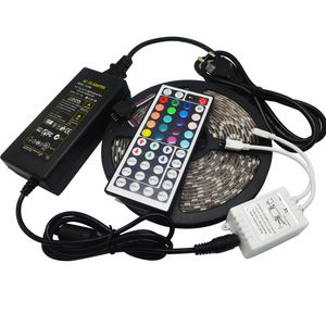 5050 RGB 60LEDS LED Strip Light Waterproof 5050 RGB 60LED 5M/roll DC 12V Flexible 300 led with remote controller+6A adapter+coil 5m/roll