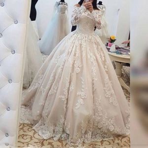 Lace Long Sleeves Wedding Dresses 2018 Vintage Off The Shoulder A Line Bridal Gowns Sweep Train Lace Appliques Wedding Dress Vestidos