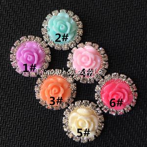 15mm grossist 48pcs mix Color Lot Flatback Resin Rose Flower Pearl Beads Metal Rhinestone för Scrapbooking, Telefon Deco