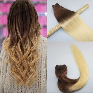 Ludzkie włosy Wyplata Ombre Dye Kolor Brazylijski Dziewiczy Weft Bundle Extensions Dwa Tone 4 # Brown do # 613 Bielona Blonde