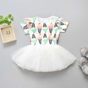 Eiscreme bedrucktes Baby-Mädchenkleid INS heißer Sommer Kinderröcke Kinder Tutu Kleider Babykleidung