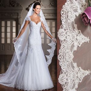 Bianco/avorio 3 m lunghezza cattedrale bordo in pizzo lungo velo da sposa con pettine accessori da sposa velos de novia