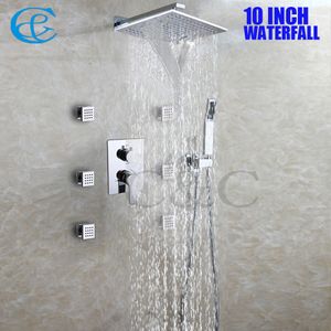 10 inç yağmur ve şelale banyo duş başlıkları gömülü kutu duş mikser valfi 002-ws25x25-2s/002-ws25x25-2n ile banyo duş musluk seti