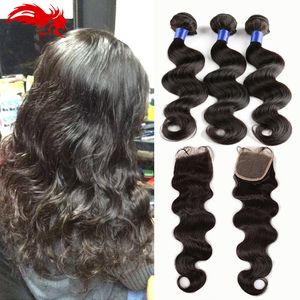 Hannah Capelli Brasiliani Body Wave Con Chiusura 3 Bundles Tesse Trama Dei Capelli Umani Con Chiusura Capelli Brasiliani Non Trattati Con Chiusura