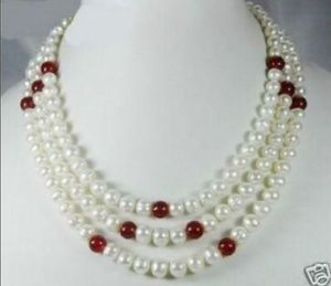 Rote Jade Perlenkette großhandel-Schöne Zeile mm weiße Süßwasserperlen rote Jade Halskette