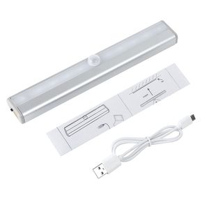 LED Motion Sensor Night Lights 10st LED 200 lm kropp induktion akutlampa med USB -uppladdningsbar för garderobskåpskräp