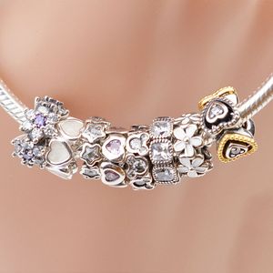 Edell 2017 Transparent Zircon Spacers CZ Charm Pärlor 925 Sterling Silver för Pandora DIY Smycken Armband och Halsband Pendants Present