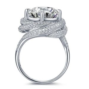 Storlek 5-11 Pave Setting Round Cut 3ct Luxury Smycken 925 Sterling Silver White Topaz CZ Diamant Bröllop Förlovningsfinger Anpassad Ringgåva