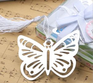 200pcs Metal Silver Butterfly Bookmark Bookmarks White tassels wedding baby shower party decoration favors Gift gifts Free Shipping