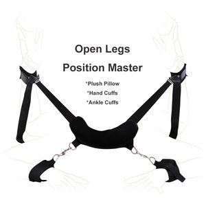 Fetisch Position Master Öppna ben Kudde med handmuffar Ankle-manschetter, BDSM Bondage Restraints Harness Erotiska sexleksaker för par 0701