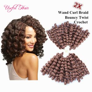 Wand Curl 8inch Marley Braids Bouncy Twist Crochet Hair Extensions Janet Collection Syntetyczny oplatanie Włosy Ombre Crochet Hair Bundles US, UK