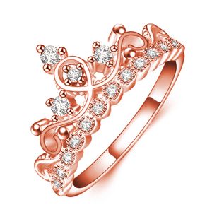 Anello con corona di diamanti in cristallo di zircone Anello da donna in oro rosa Anelli da sposa Gioielli da sposa Drop ship