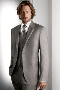 Fashionable Two Button Light Grey Groom Tuxedos Notch Lapel Groomsmen Best Man Mens Weddings Prom Suits (Jacket+Pants+Vest+Tie) NO:3365