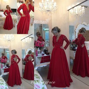 Fashion Women V Neck Prom Dress Elegant A-Line Lace With Long Sleeves Evening Party Reception Gown Custom Made Plus Size