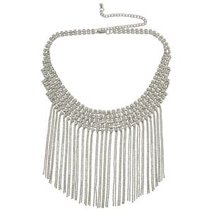 idealway Fashion Women Silver Plated Clear Crystal Statement Long Tassel Beads Necklaces Boho Jewelry