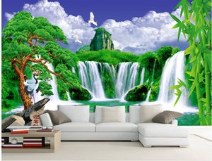 Céu azul nuvem branca cai bem-vindo ao pinheiro bambu paisagem mural 3d papel de parede 3d papéis de parede para tv pano de fundo