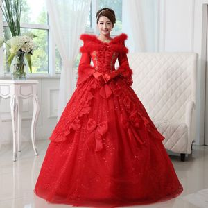 Wholesale snow fairy costume resale online - 100 real luxury red white flower feather collar snow queen cosplay princess costume medieval dress fairy tale dress party festival