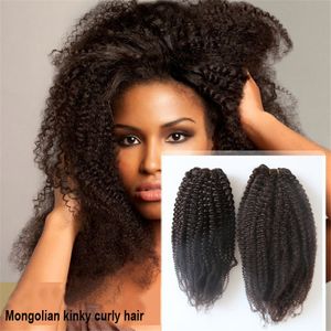 Mongolian kinky cabelo encaracolado tecer extensões de cabelo humano afro kinky encaracolado cabelo 2 pçs / lote qualidade de trama dupla, sem derramamento, emaranhado livre