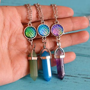 Mermaid Fish Scale Chakra Natural Stone Necklace Pendants Chain Women necklaces Fashion jewelry will and sandy fashion Gift