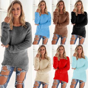 페덱스 무료 2017 패션 느슨한 스웨터 여성 가을 ​​느슨한 길어야 따뜻한 단색 컬러 스웨터 부드러운 가을 긴 pullovers 8 색 옵션