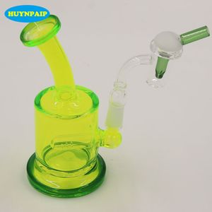 Fluoreszierende grüne Mini-Wasserpfeife Perkolator Glasbongs Rig 10 mm Gelenk mit Quarznagel-Farbschale