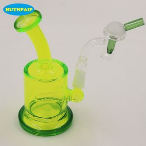 Floresan yeşil mini Su borusu Percolator cam bongs rig kuvars tırnak renk kase ile 10mm eklem