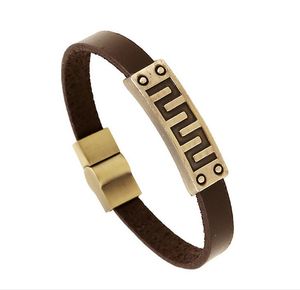 2017 moda Uomo donna Bracciale in pelle di vacchetta Pulsante magnetico Bracciale 100% in pelle di vacchetta Linee geometriche Bracciale in pelle Coppia Gioielli punk 12 pz / lotto