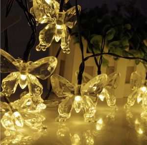 LED Strings Outdoor Patio Garden Trawn Path Origlam 20 LEDS Solar Zasilany Migotanie Butterfly String Lights