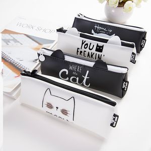 Kawaii Cartoon Cat Pencil Case School Supplies Stationery Triangle High Capacity Pen Bag For Girls Animal Letter Pencil Box
