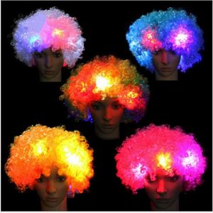 Pisca LED explosão de cabeça Curly Cosplay peruca fãs peruca de palhaço decoração de Halloween colorido Luminous Chapelaria peruca festa levou Cosplay Wigs