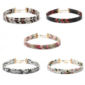 2017 novo colar Hot Choker europeu e americano colares de flor de vários andares gargantilhas de couro 5 cores